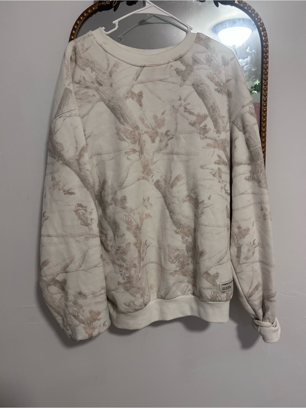Cream Floral-Print Crewneck Pullover Sweater